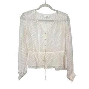Frame Silk Blouse Women Small White Semi Sheer Polka Dot Buttons Long Sleeve Top